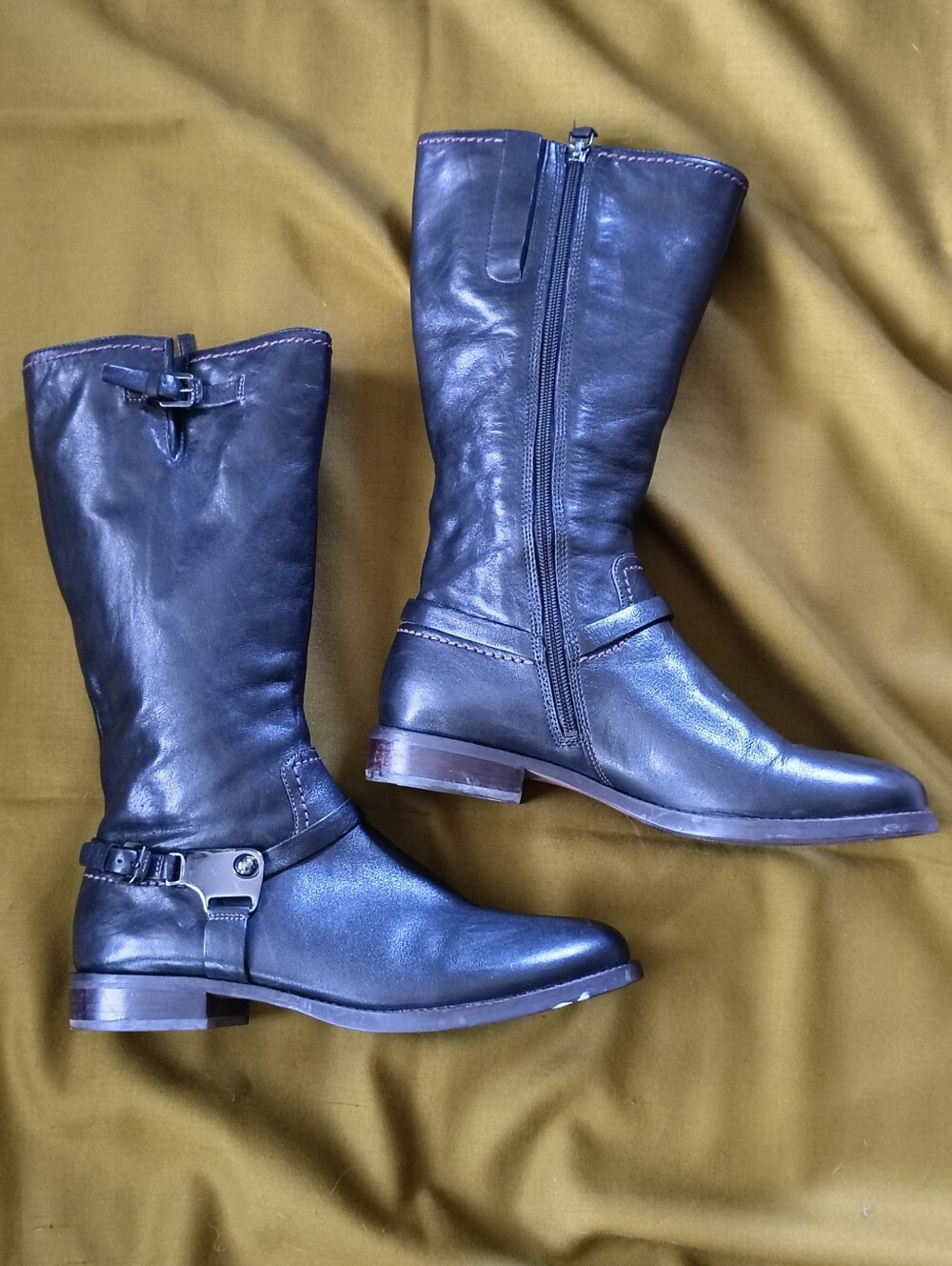 ECCO Black Leather Hobart Harness Boots 40 US 9/9.5 Low Heel Side Zip